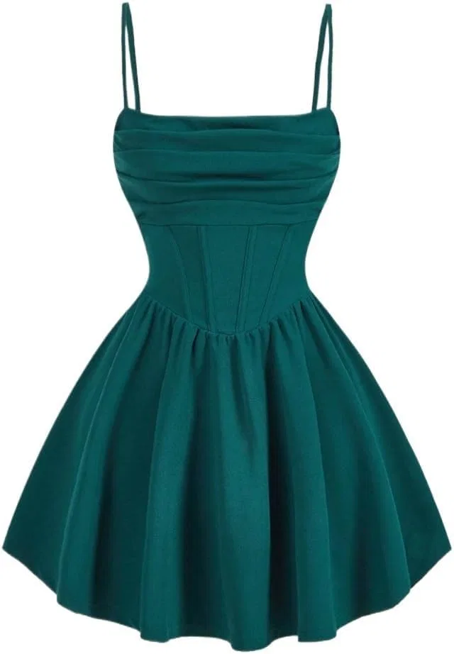 Женское повседневное платье-ками с рюшами Dark Green