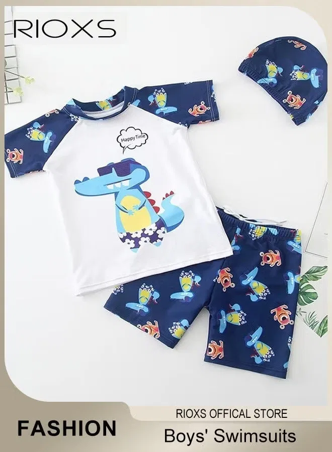 Комплект для плавания с коротким рукавом, из 4 предметов, Toddlers Boys 2 Piece Rash Guard Swimsuits Set, Rioxs, белый — фото 3