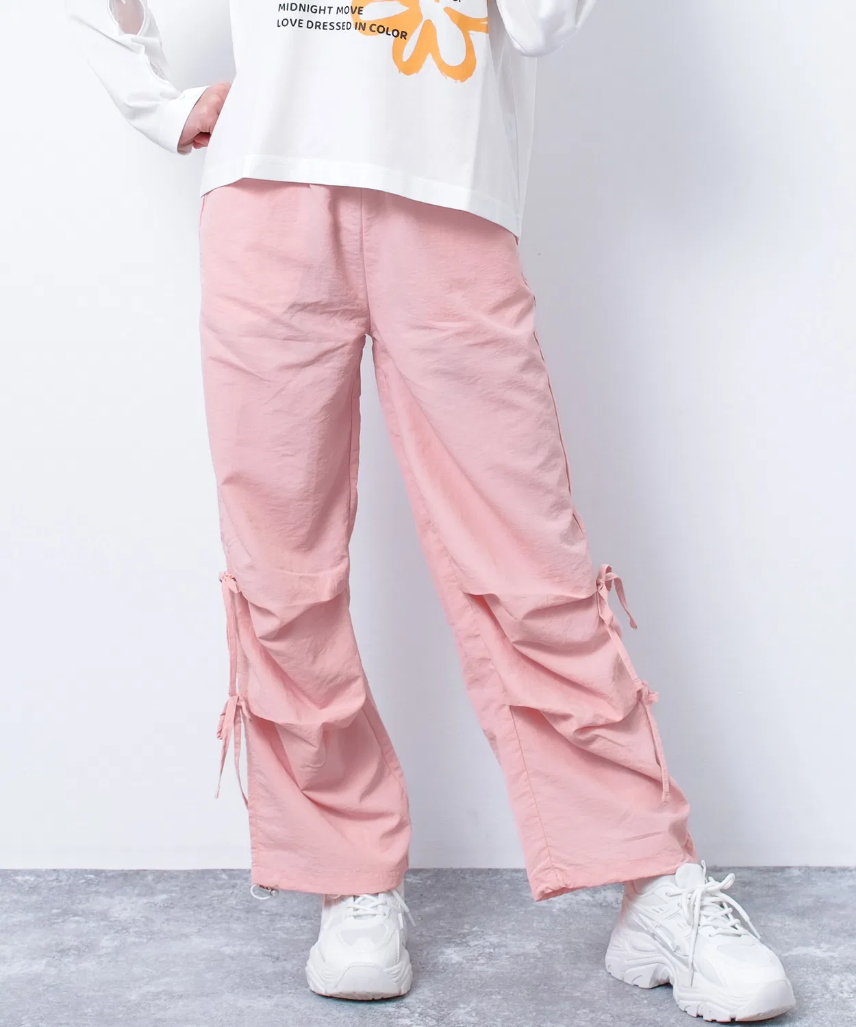 Детские штаны из нейлона с боковыми лентами RiCO SUCRE, Light Pink