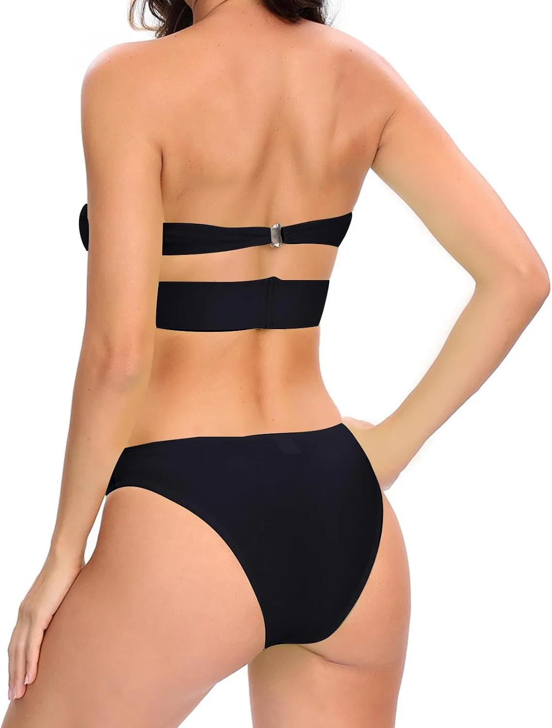 Женский бикини-сет с рюшами спереди и узлом, High Cut Swimwear, Black — фото 2