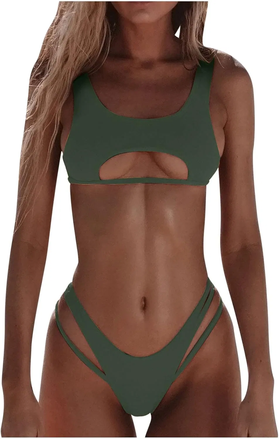 Женский бикини-сет с вырезами Ribbed Back Hook, Army Green