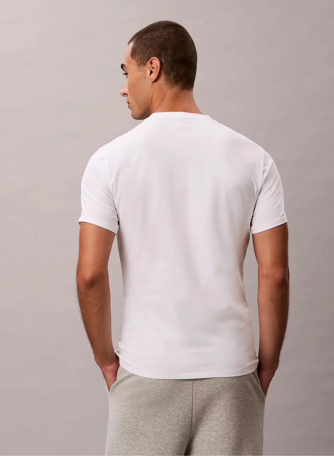 Футболка слим из хлопкового стретча, комплект 3 шт, Calvin Klein, белый — фото 3