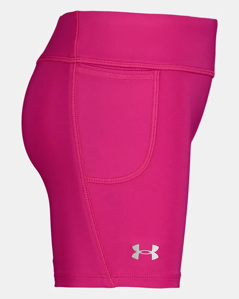 Детские велошорты для девочек с широким плоским поясом и карманами UA Movement UnderArmour, Astro Pink/Metallic Silver — фото 3