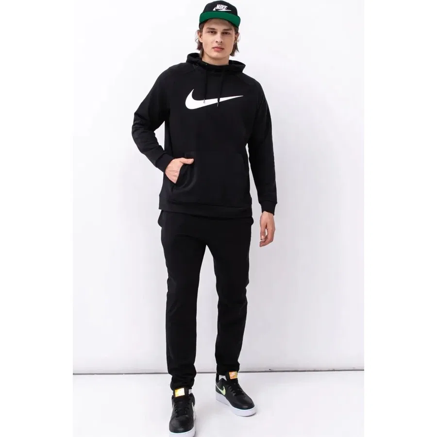 Мужской худи с капюшоном из футера Dri-Fit Nike, Черный — фото 4