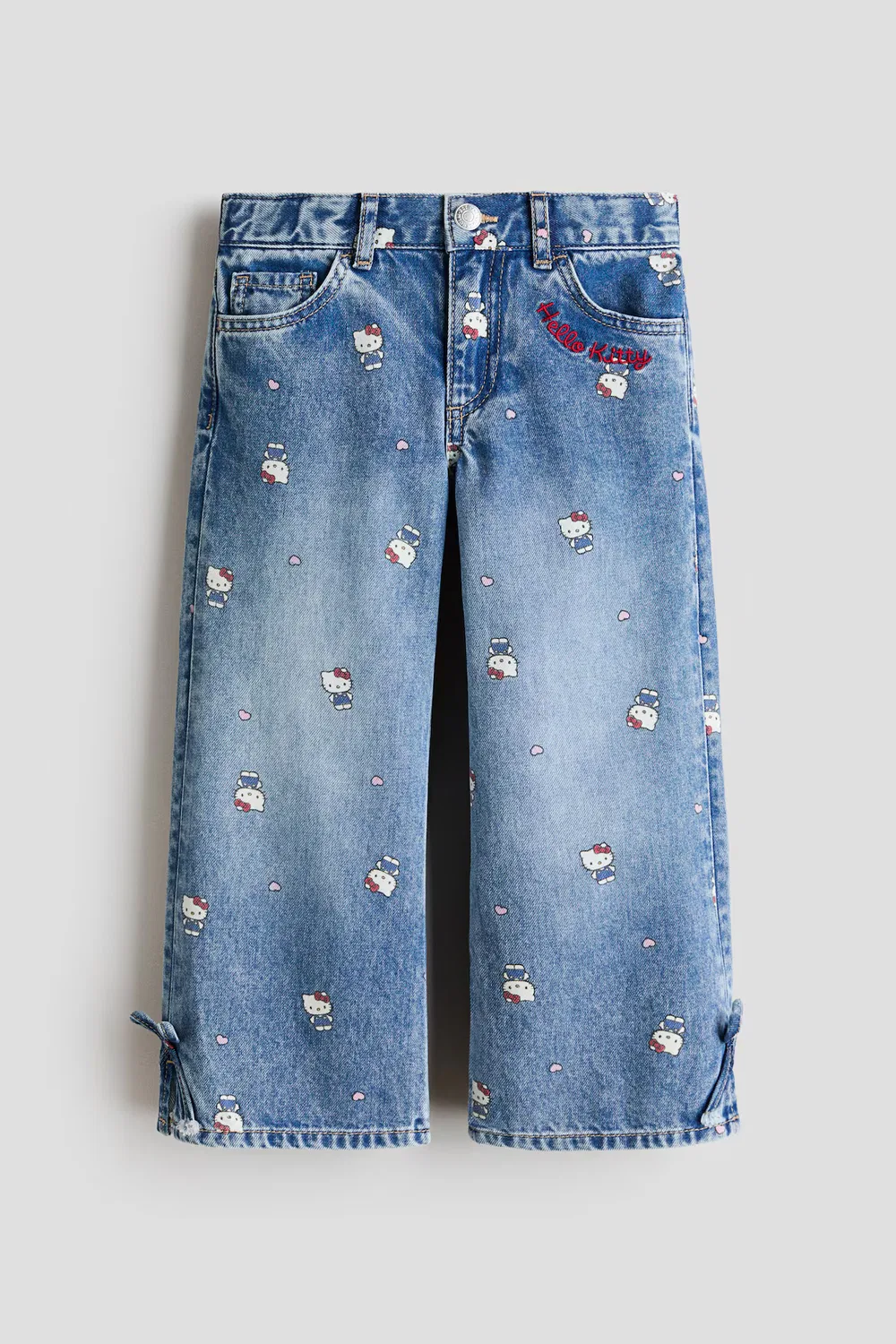 Джинсы с широкими штанинами и принтом H&M, Denimblau/Hello Kitty — фото 4