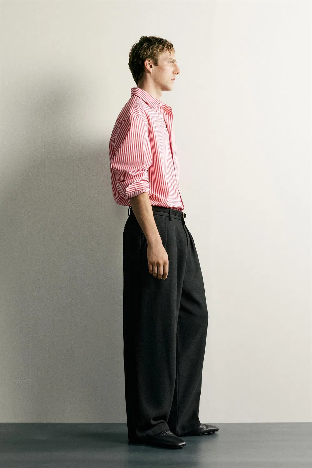 Полосатая рубашка свободного кроя ZARA, White/Red — фото 4