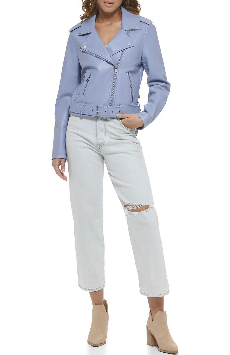 Женская куртка-косуха из экокожи с поясом Levi's, 3-Country Blue — фото 2