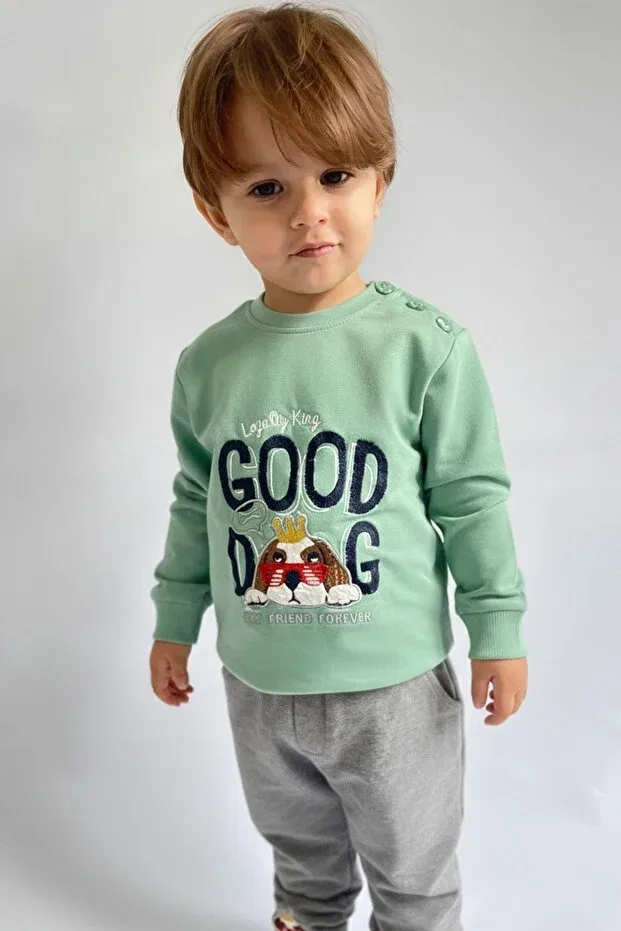 Детский спортивный комплект для мальчиков с принтом Cute King Puppy Embroidery Breeze, Mint Green