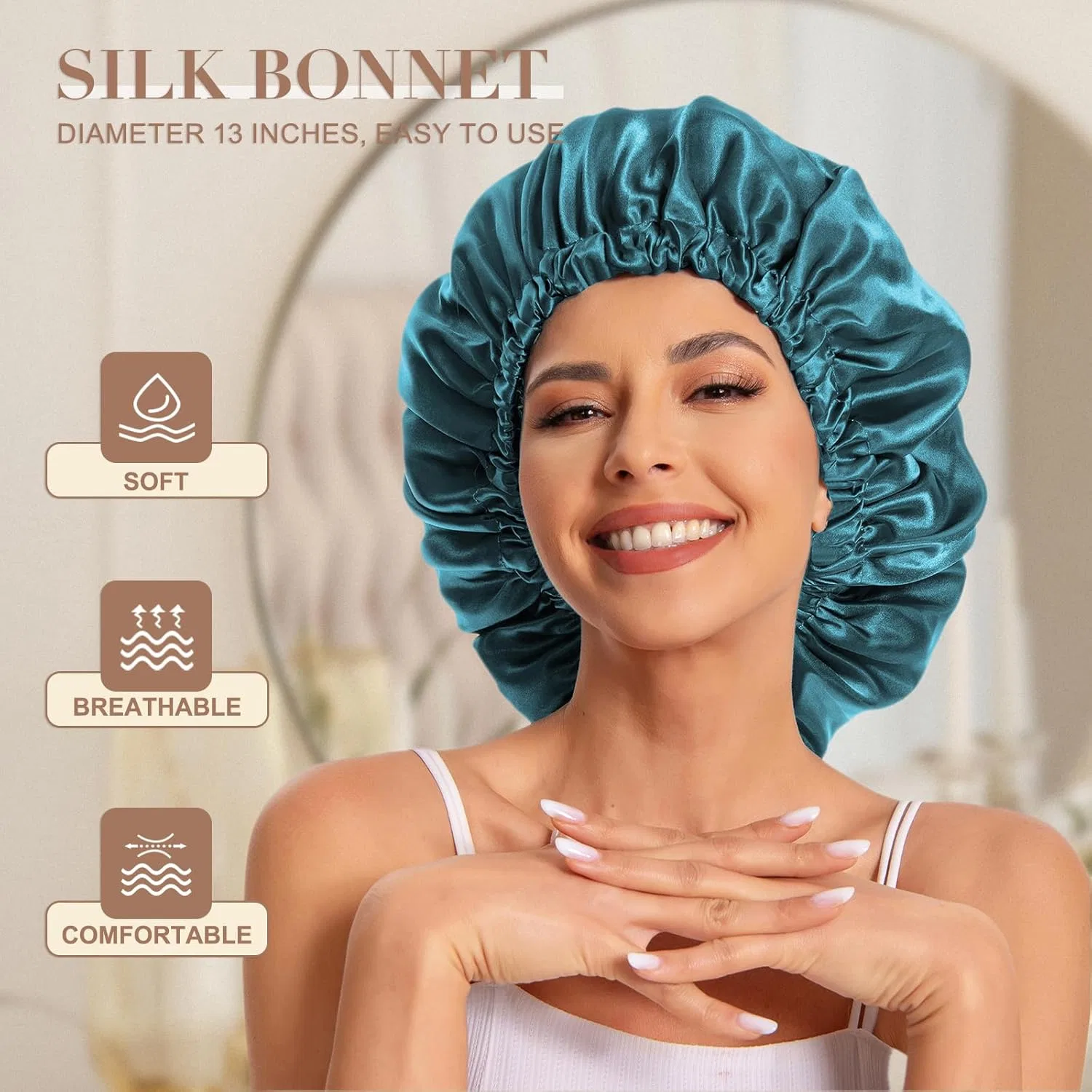 Шапочка для душа Satin Bonnet, Edoneery, 2 шт, 33см, 2 x Blue Zirconia and Dark Pink — фото 2