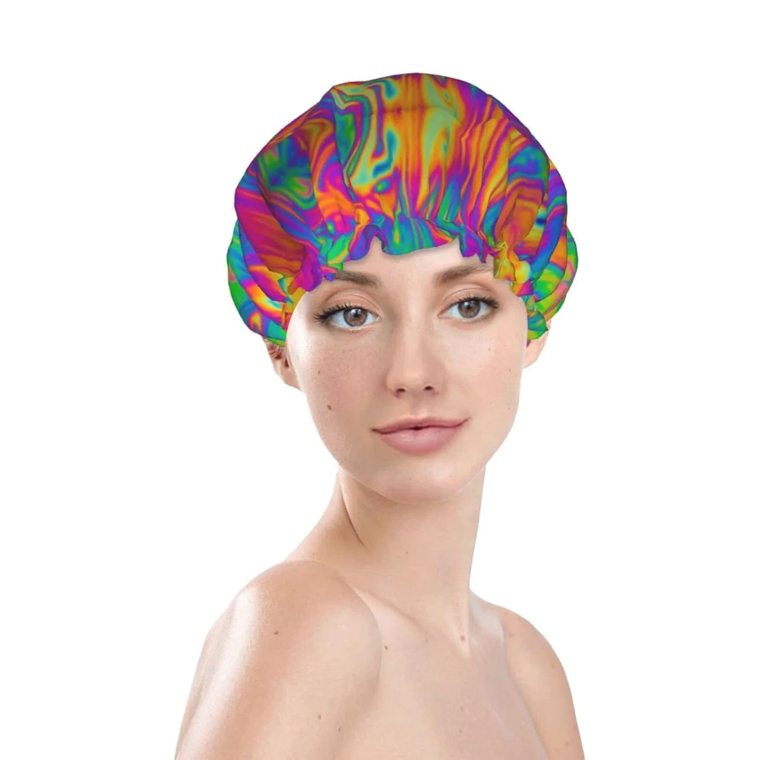 Шапочка для душа Double Layer Waterproof, Oudrspo, Rainbow Abstract Illustration Print — фото 2
