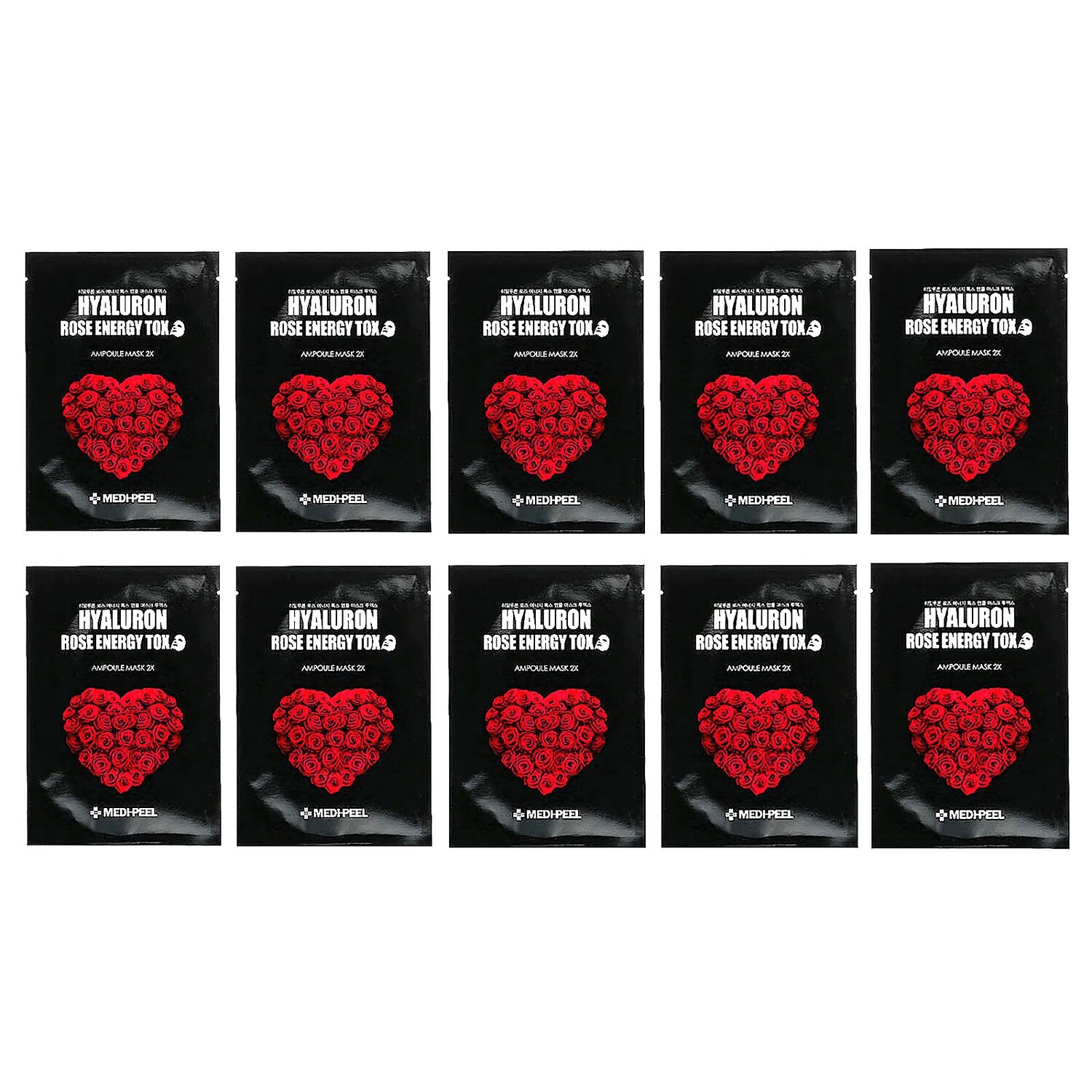 

Hyaluron Rose Energy Tox, Ампульная косметическая маска 2X, 10 тканевых масок, 1,01 жидкая унция (30 мл) каждая Medi-Peel