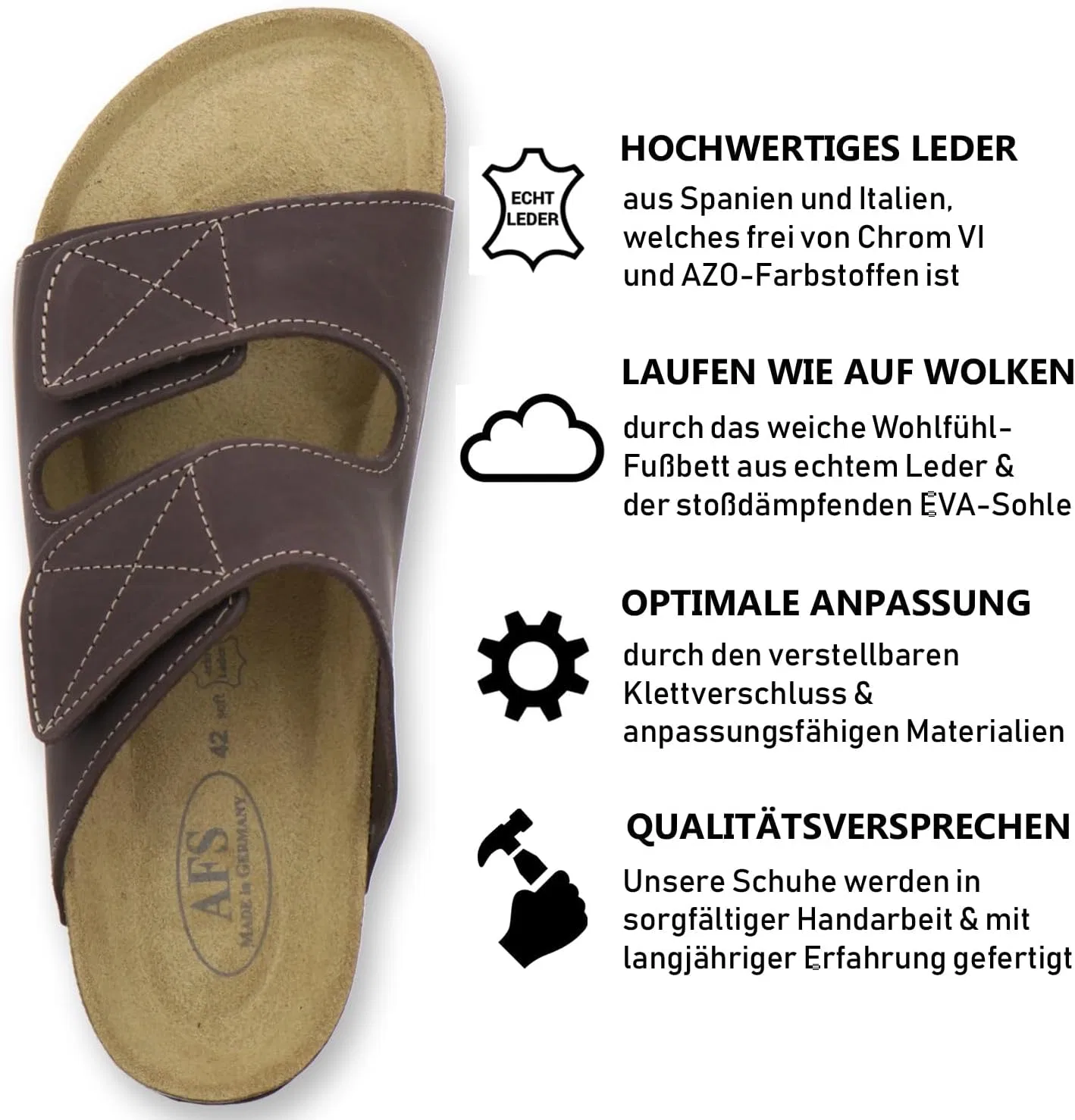 Удобные мужские мюли AFS-Schuhe 3108, кожаные, рабочие, изготовлены в Германии, Mocha — фото 2