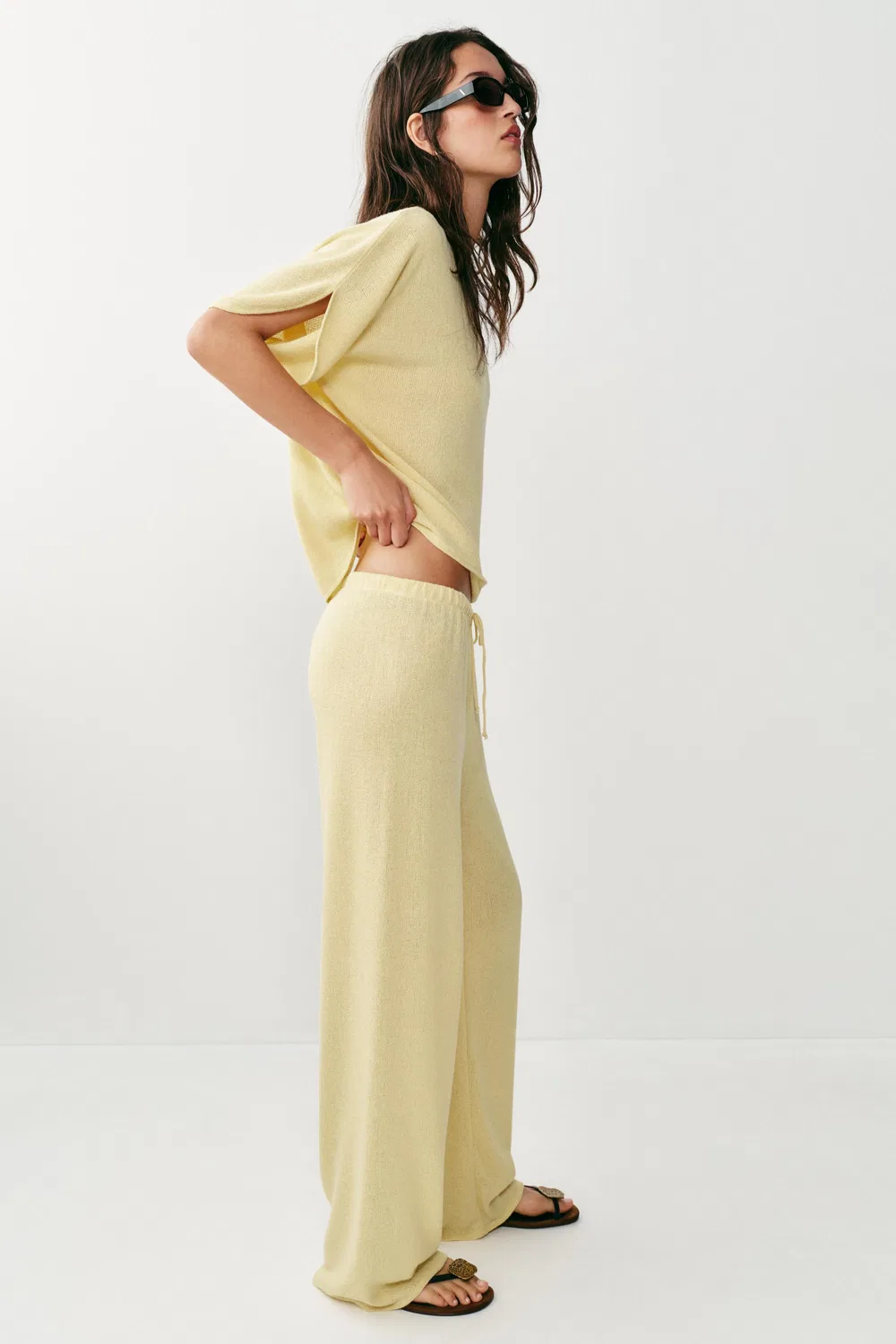Деревенские широкие брюки ZARA, Light Yellow — фото 3
