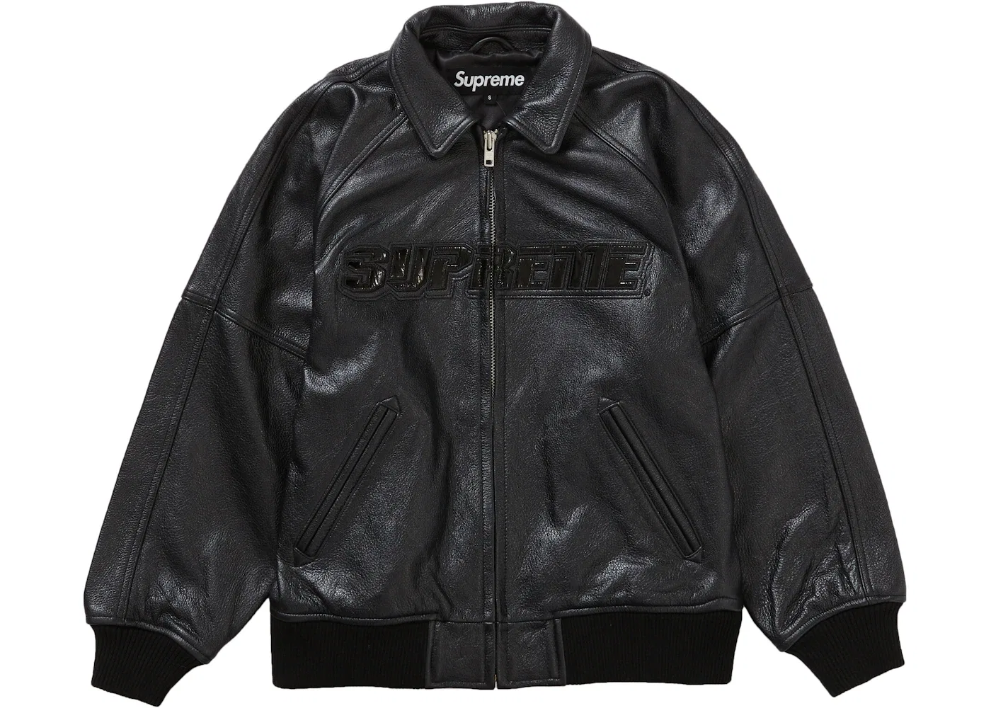 Мужская кожаная куртка Supreme Silver Surfer Leather Varsity Jacket, Black