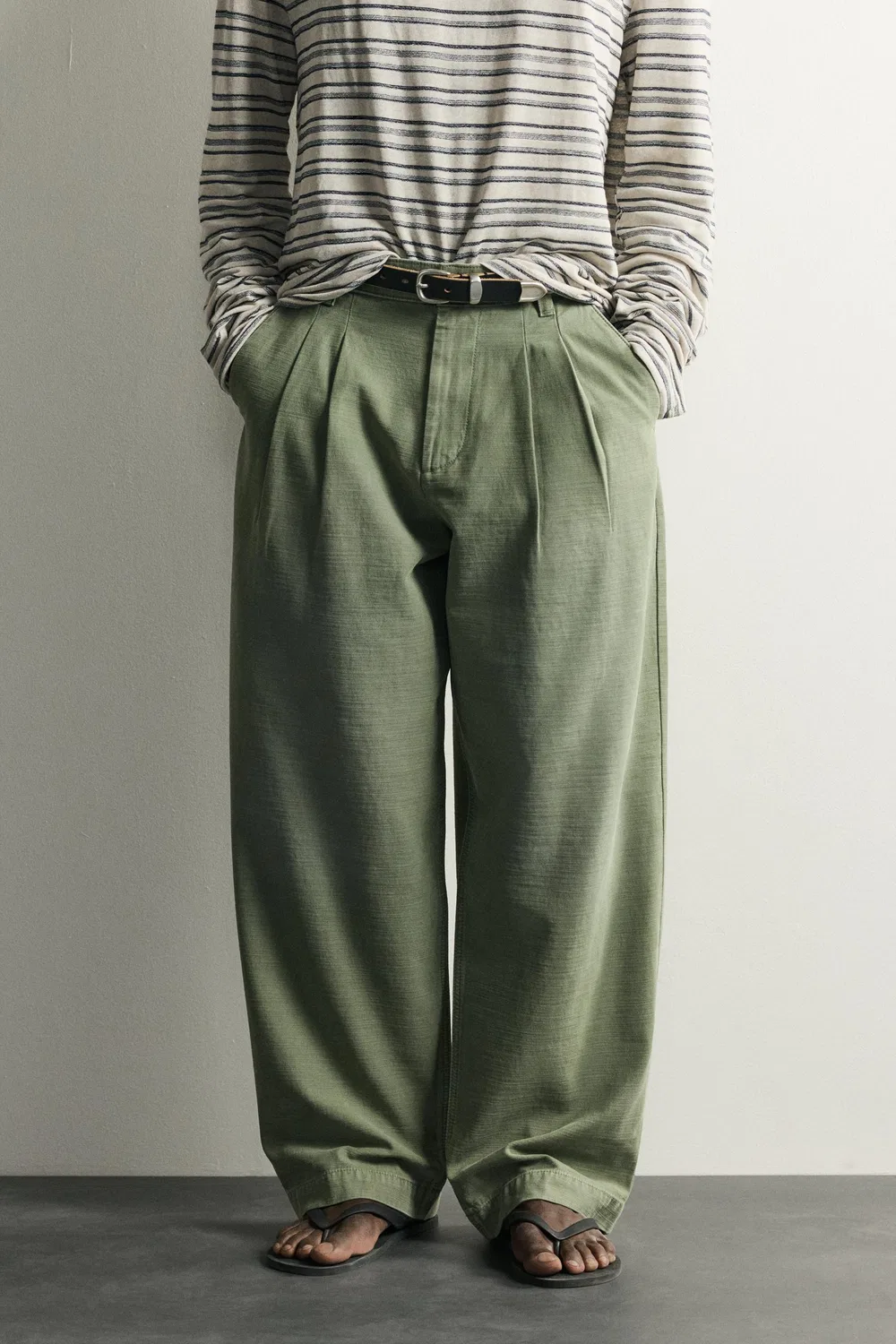 Плиссированные брюки-чинос свободного кроя ZARA, Mid-green — фото 2