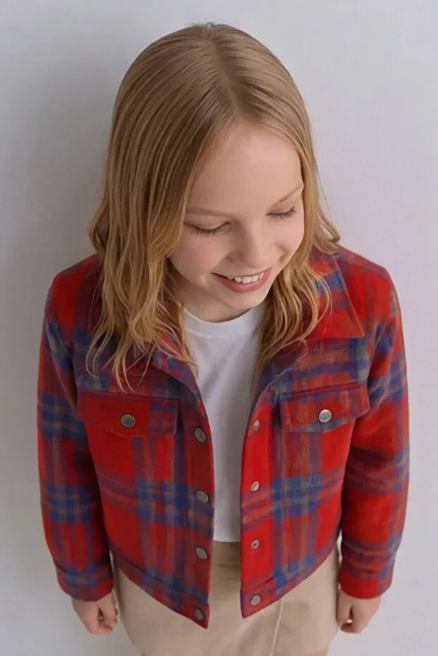 Кашемировая куртка для девочки, клетчатая рубашка лесоруба Esila Kids — фото 4