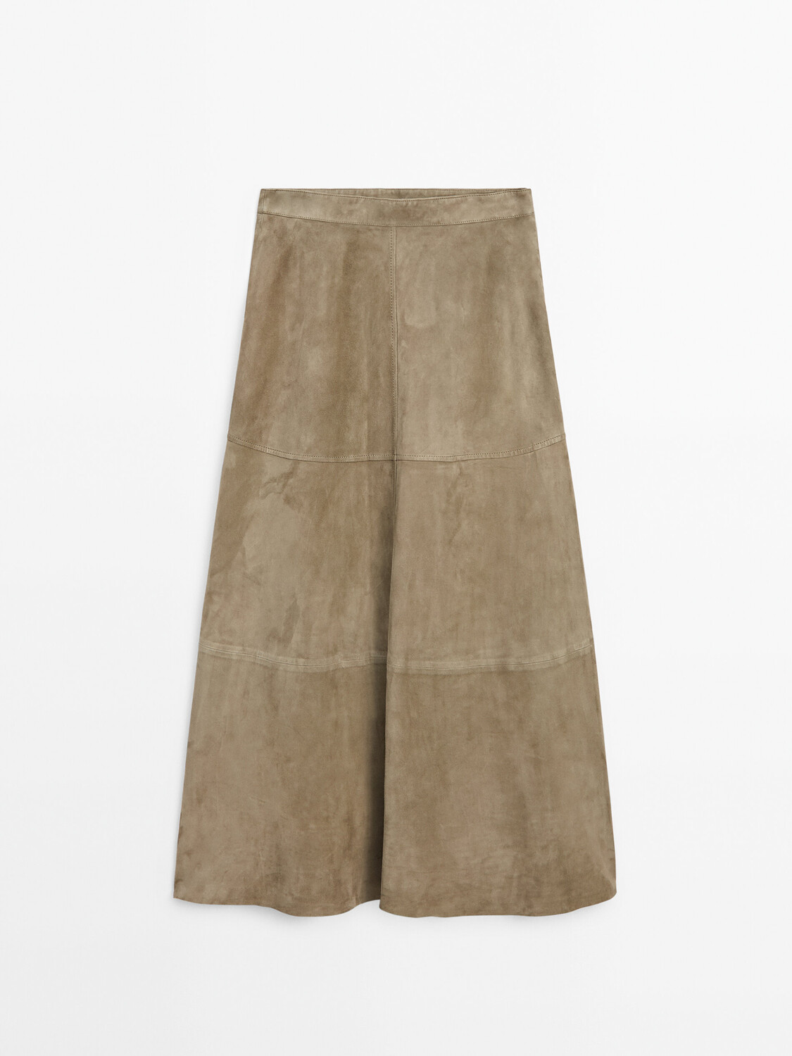 

Расклешенная юбка миди из замшевой кожи Massimo Dutti, зелеый
