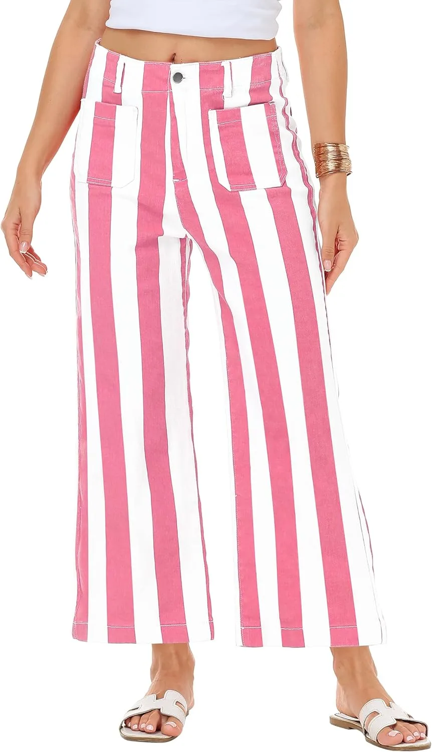 

Женские полосатые джинсы Stretchy Cropped Vertical с карманами Magrank