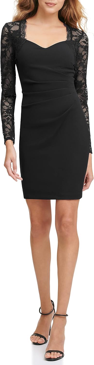 

GUESS женское платье-футляр с кружевом, вырезом и рукавом три четверти, Black