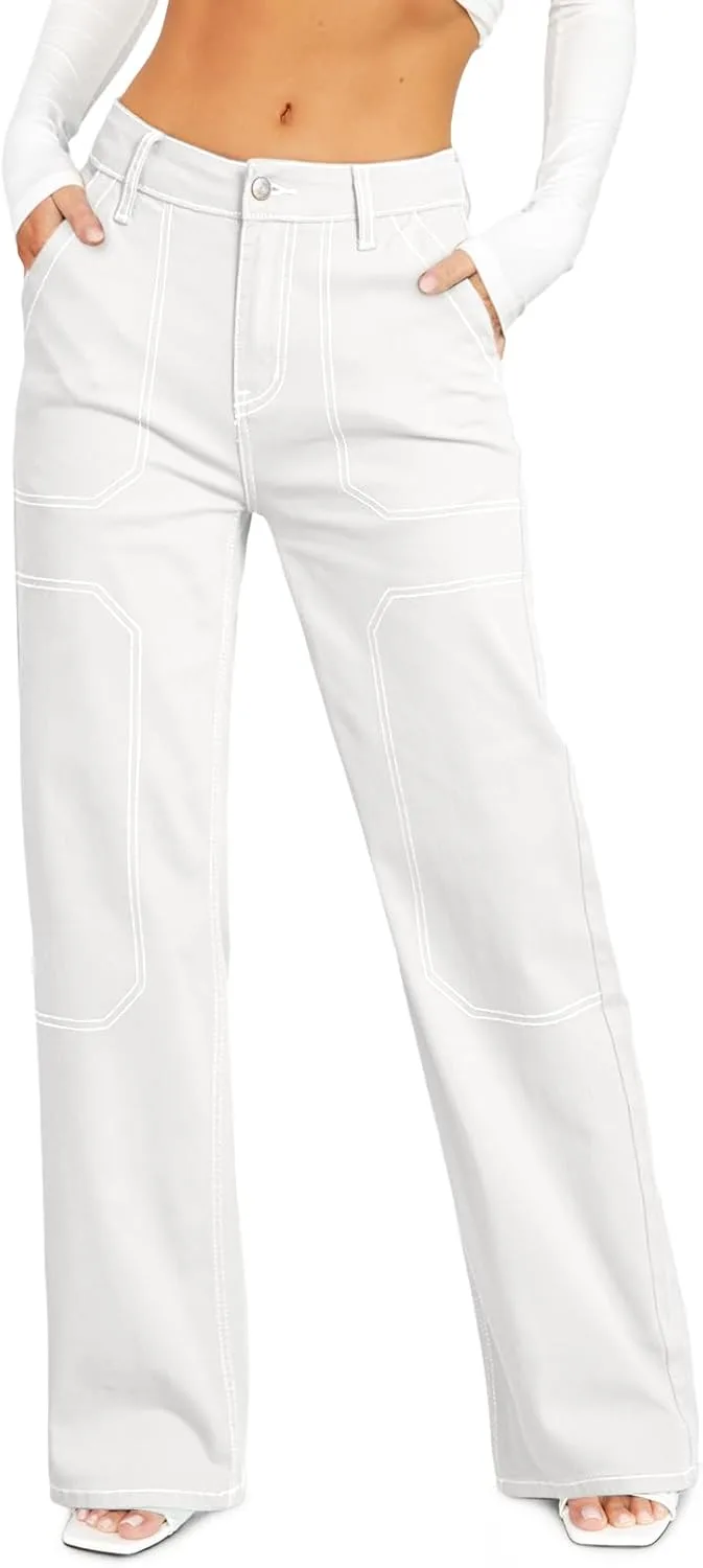 

Sidefeel женские карго джинсы casual свободные mid rise широкие