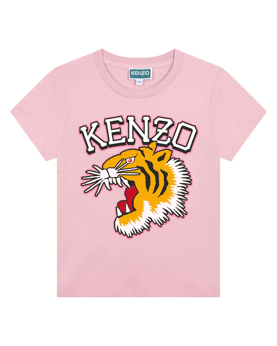 

Футболка для девочки из 100% хлопка с рисунком спереди Kenzo Kids, розовый