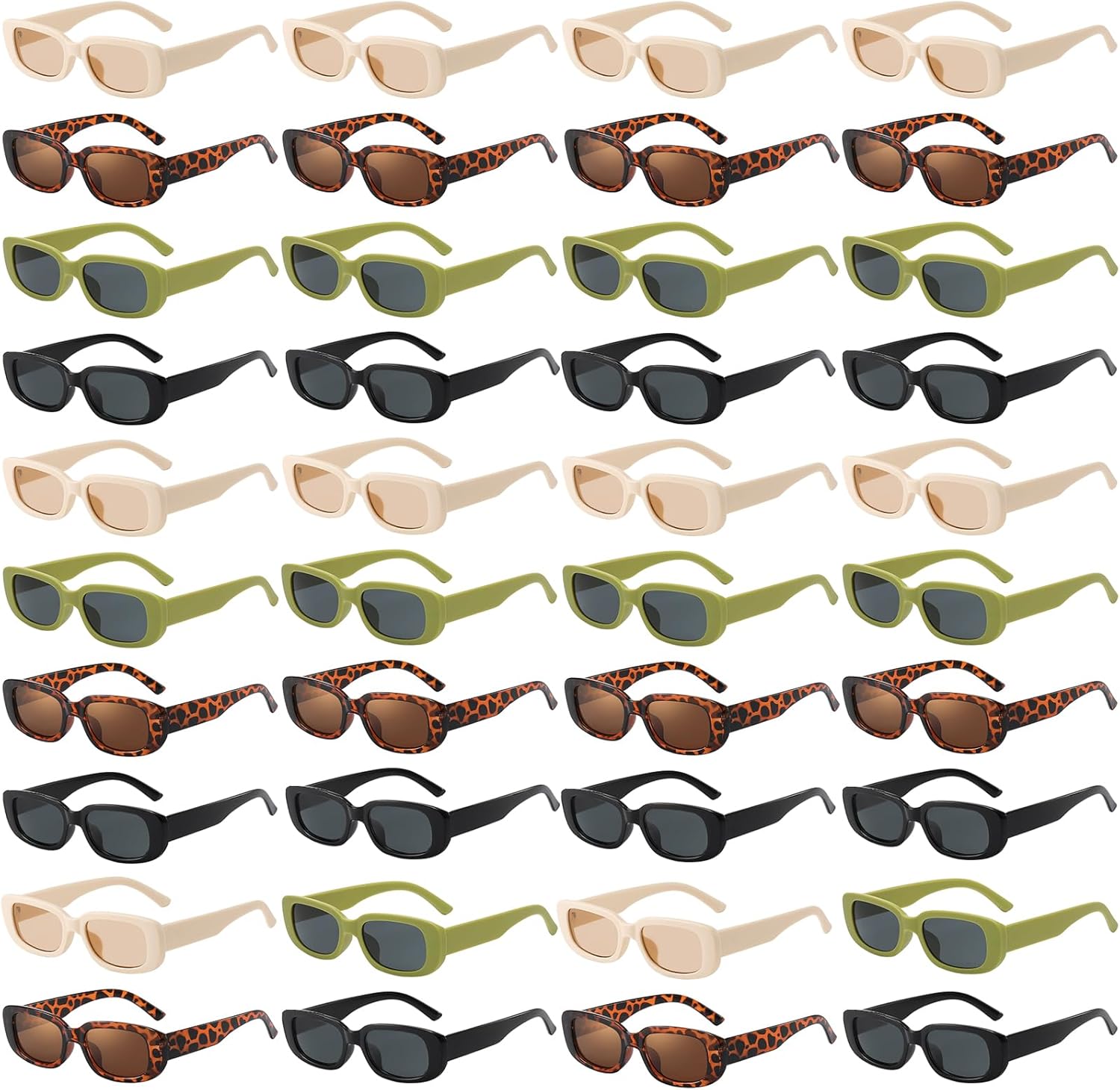 

40 пар разноцветных/черных прямоугольных солнцезащитных очков оптом для взрослых и унисекс, забавные ретро-очки в стиле 90-х и Y2K, маленькие прямоугольные очки для вечеринок Geopty, Green Leopard Beige Black