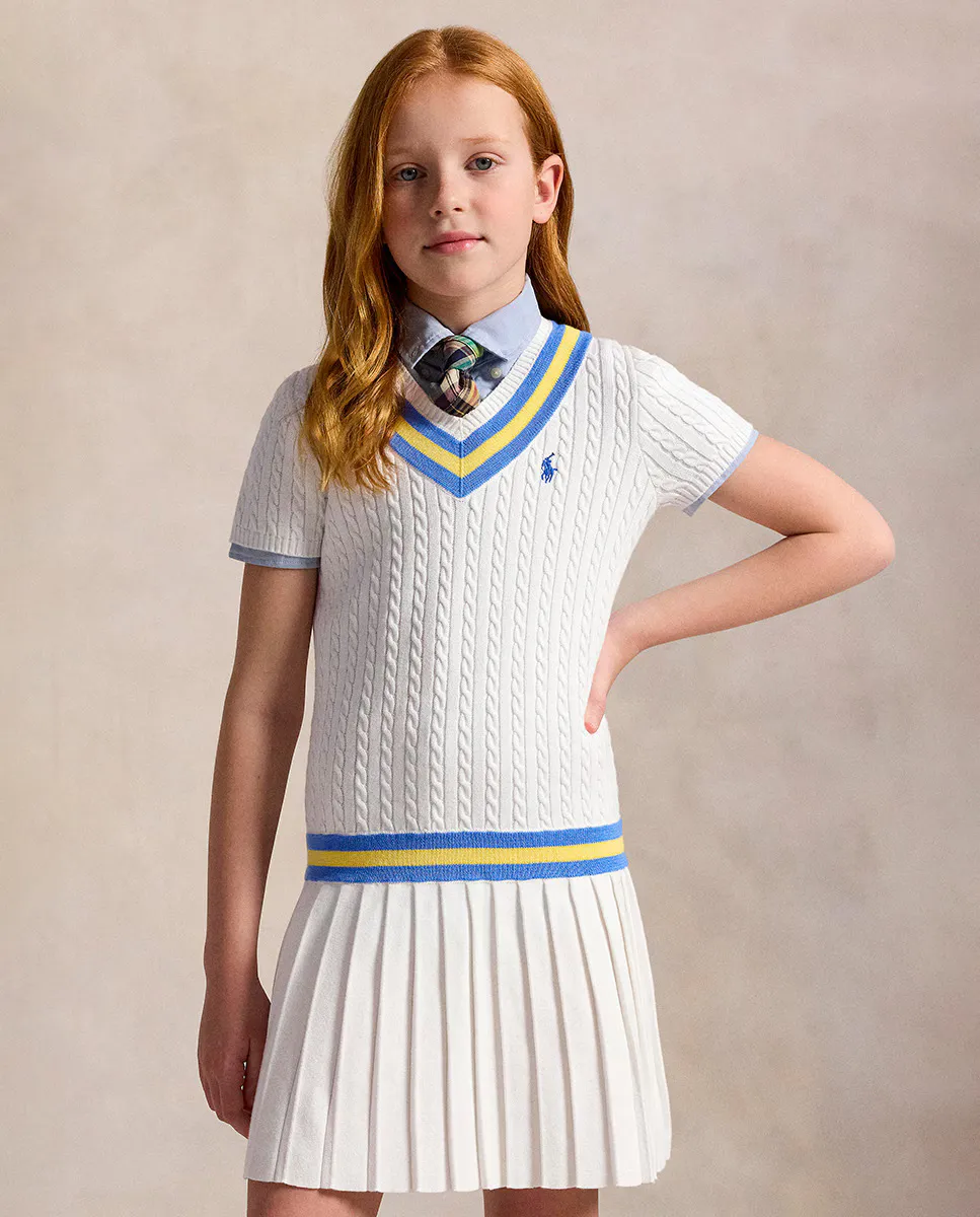 

Платье для девочки из хлопка трикотажной вязки Polo Ralph Lauren, белый