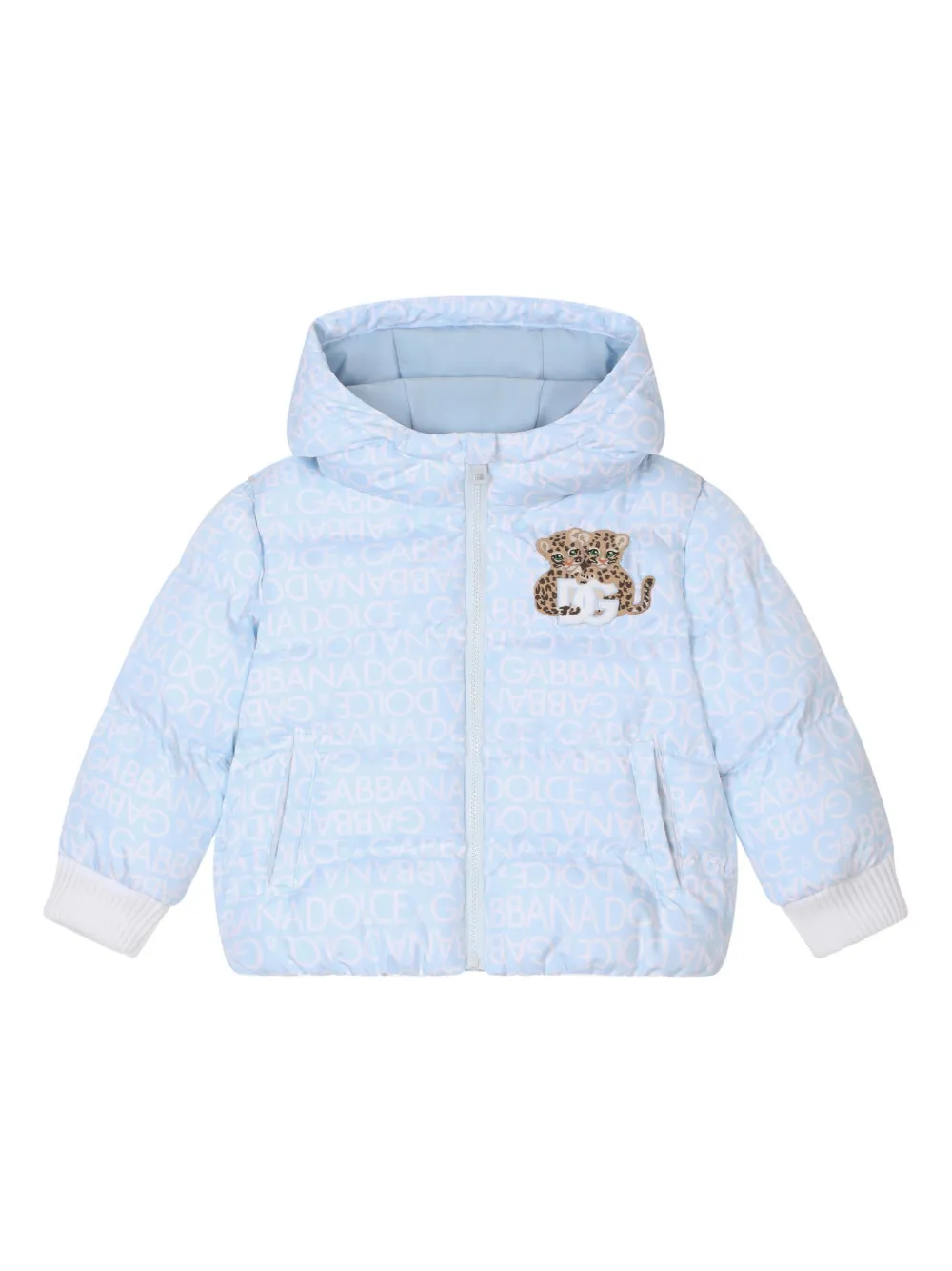 

Пуховик на молнии с нашивкой-логотипом Dolce & Gabbana Kids, синий