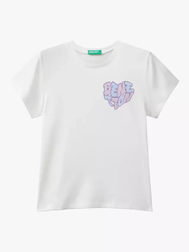Детская футболка с коротким рукавом и блестящим логотипом, белая Benetton