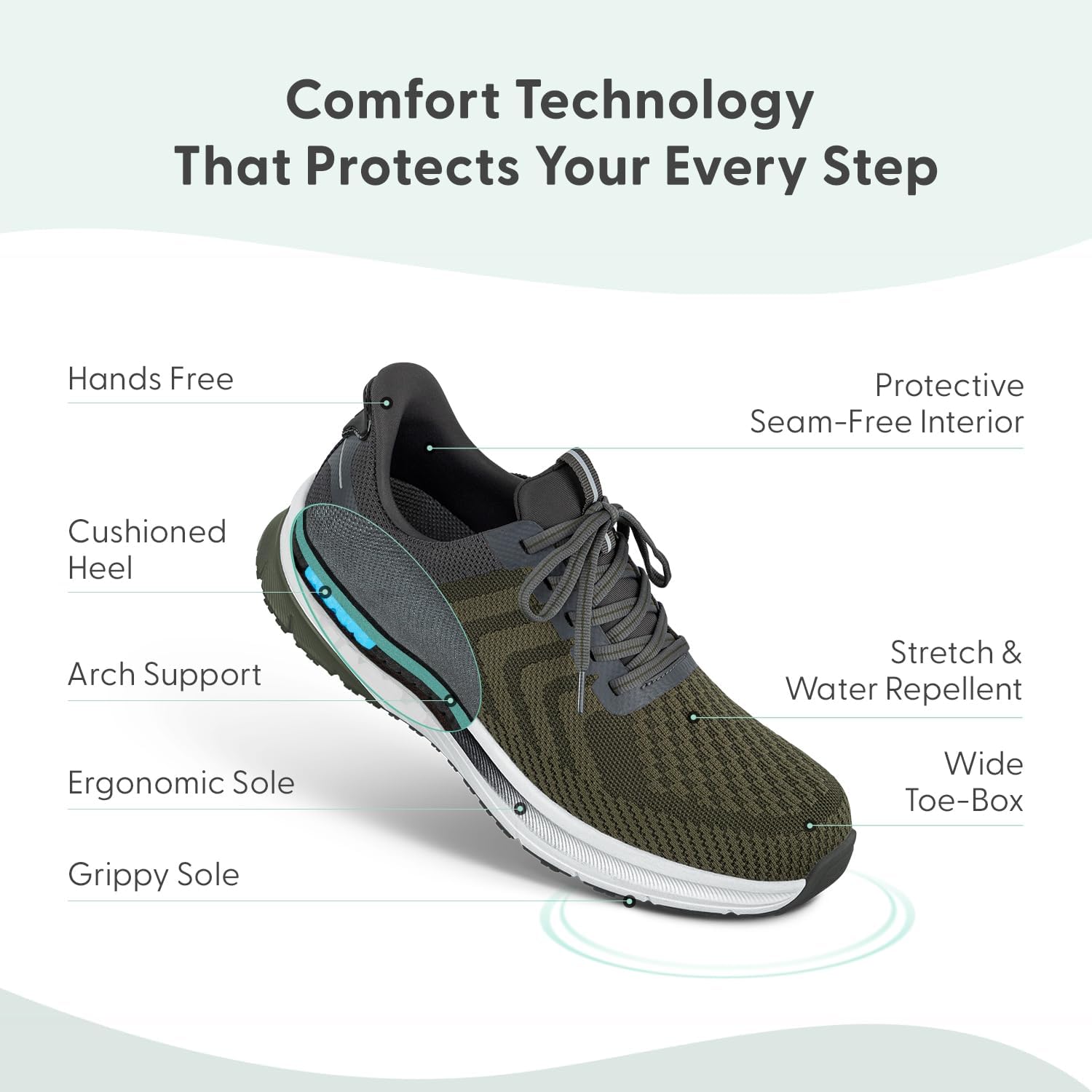 Мужские ортопедические кроссовки-слипоны Orthofeet Tilos с открытыми руками, Olive — фото 3