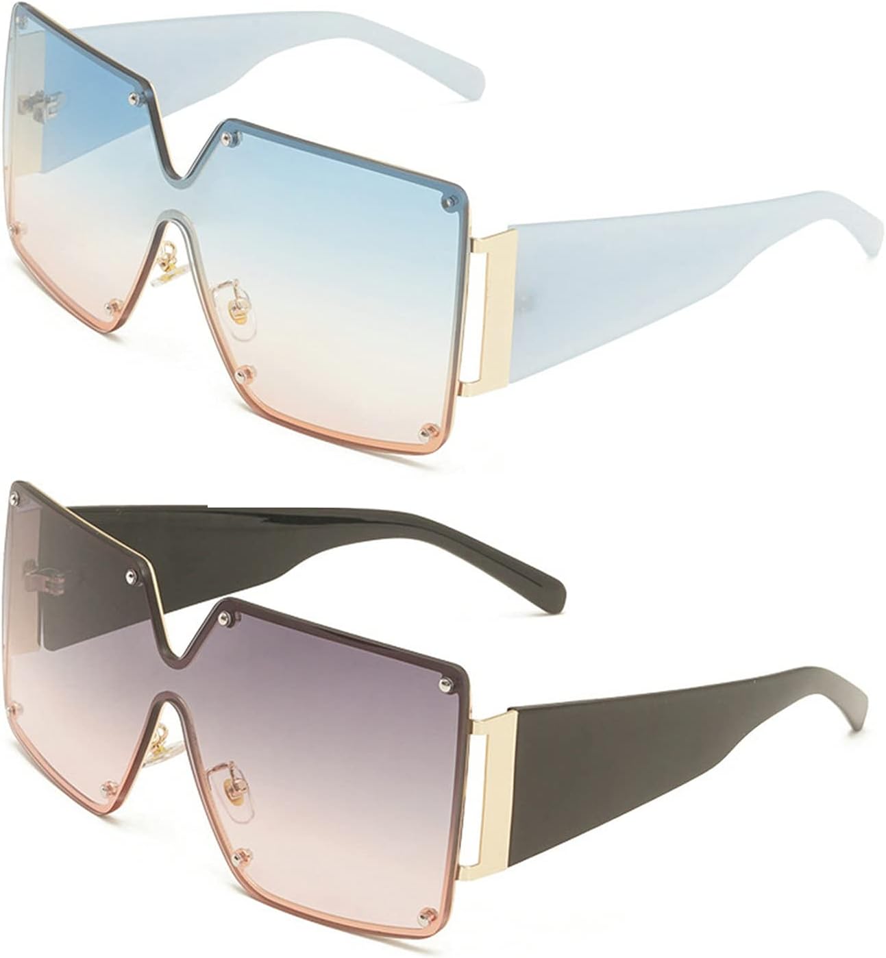

COTIA Модные винтажные солнцезащитные очки большого квадратного размера для женщин, массивная металлическая оправа, градиентные солнцезащитные очки с защитой от УФ-излучения UV400, Blue Pink&gray Pink