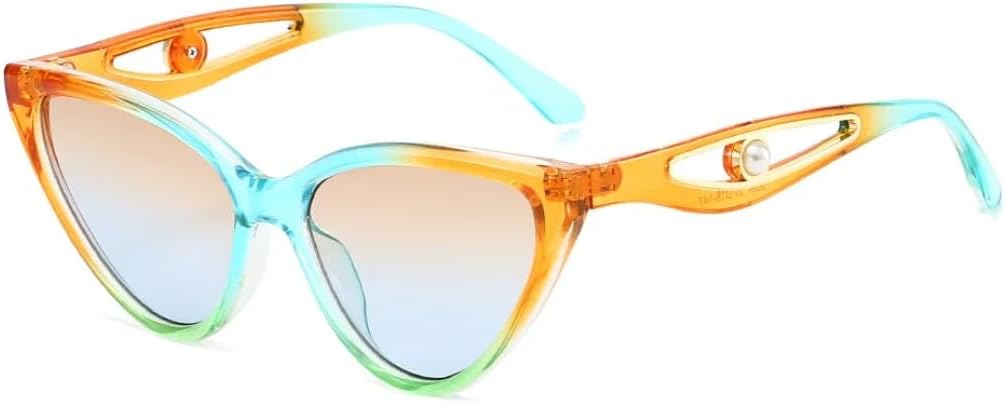 

Роскошные солнцезащитные очки «кошачий глаз» с градиентным переходом цвета для женщин, мужские очки с полым жемчужным покрытием, защита от УФ-излучения UV400 TYUVIVO, Brown Blue