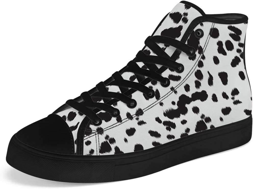 

Мужские и женские кеды chebing с пятнами далматинца Высокие кеды на шнуровке Повседневная обувь с принтом далматинца, черный