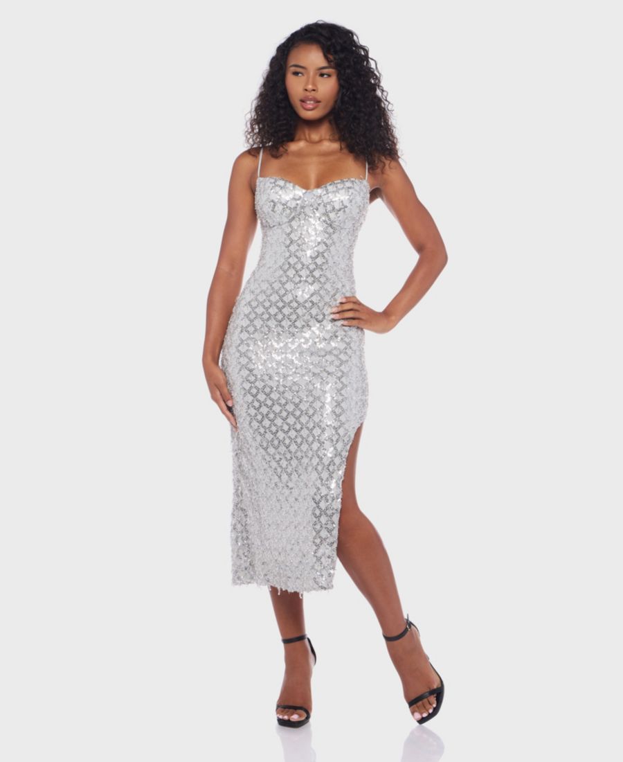 

Платье для юниоров с вырезом сердечко и боковым разрезом Alex & Sophia, Grey/ silver