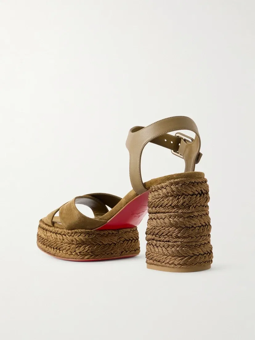 Сандалии на платформе Calakala 85 мм из замши с перекрестными ремешками Christian Louboutin, коричневый — фото 3