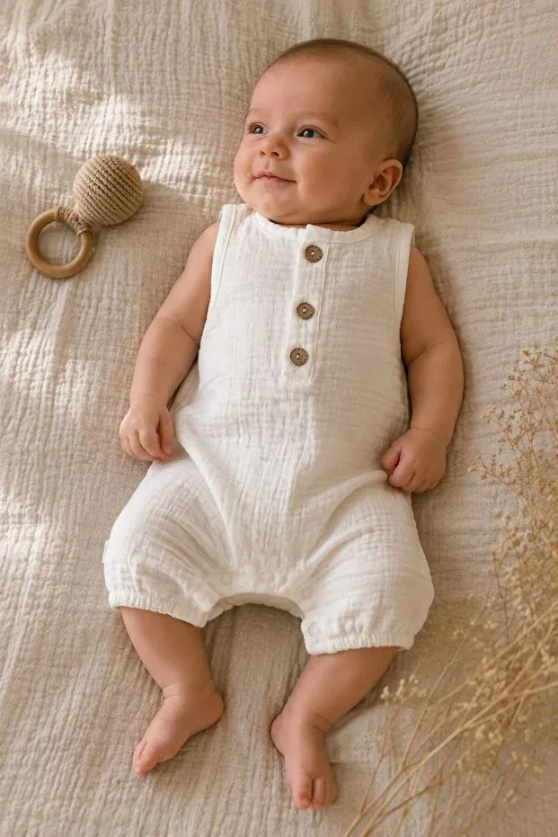 Детский комбинезон для девочек хлопковый Heianmono Kids, Nude Color — фото 2