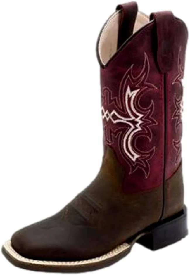 Детские ботинки с широким квадратным носком Old West, Brown Foot/Cloudy Burgundy Shaft