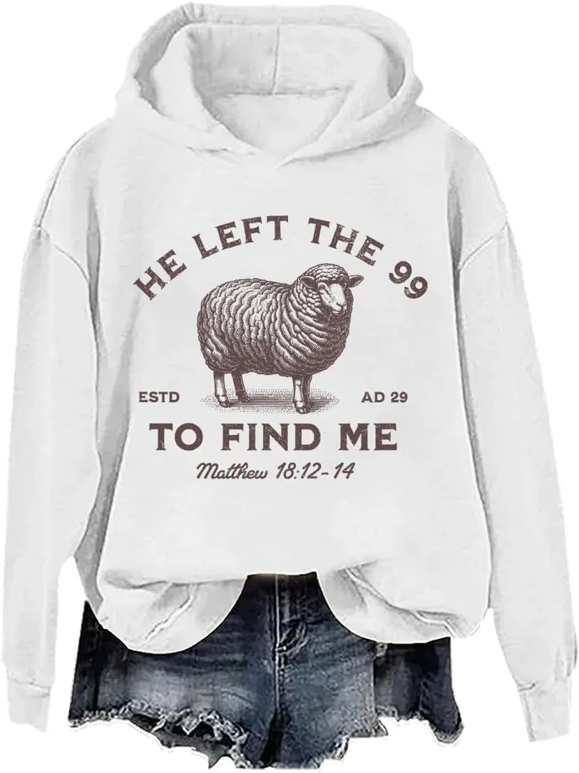 Женское худи с принтом He Left The 99 To Find Me, белый
