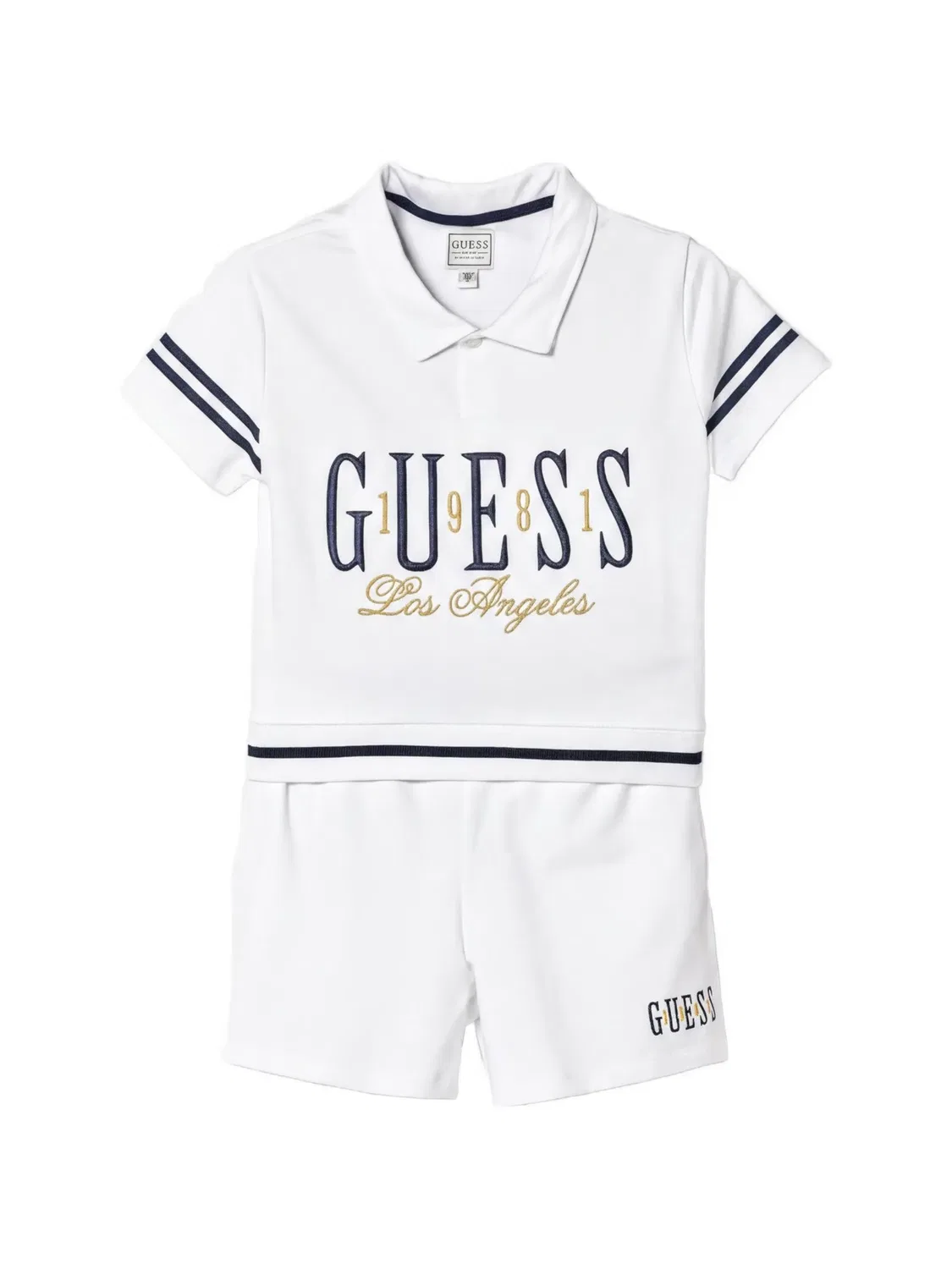 Комплект из рубашки поло и шортов с вышитым логотипом Guess Kids, белый