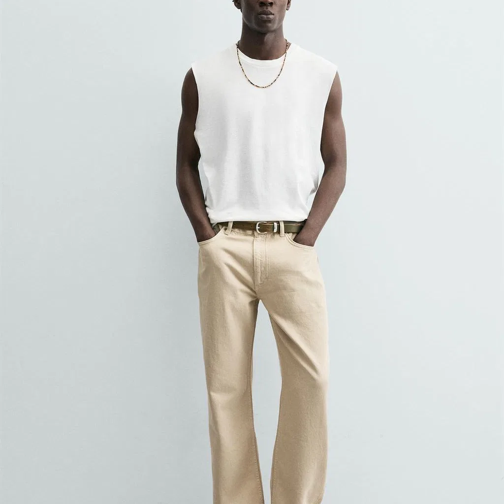 Мужская майка с круглым вырезом, белая, ZARA — фото 4