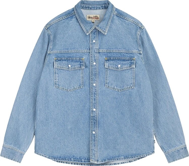 

Рубашка Stussy Boxy Western Denim Shirt 'Light Blue', синий