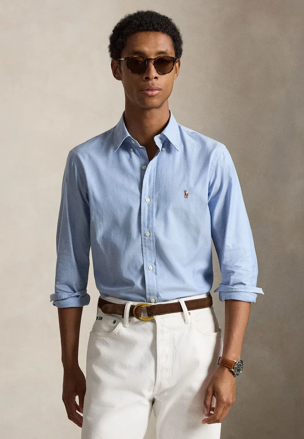 Рубашка-Оксфорд из эластичной ткани, сшитая на заказ Polo Ralph Lauren, Blue