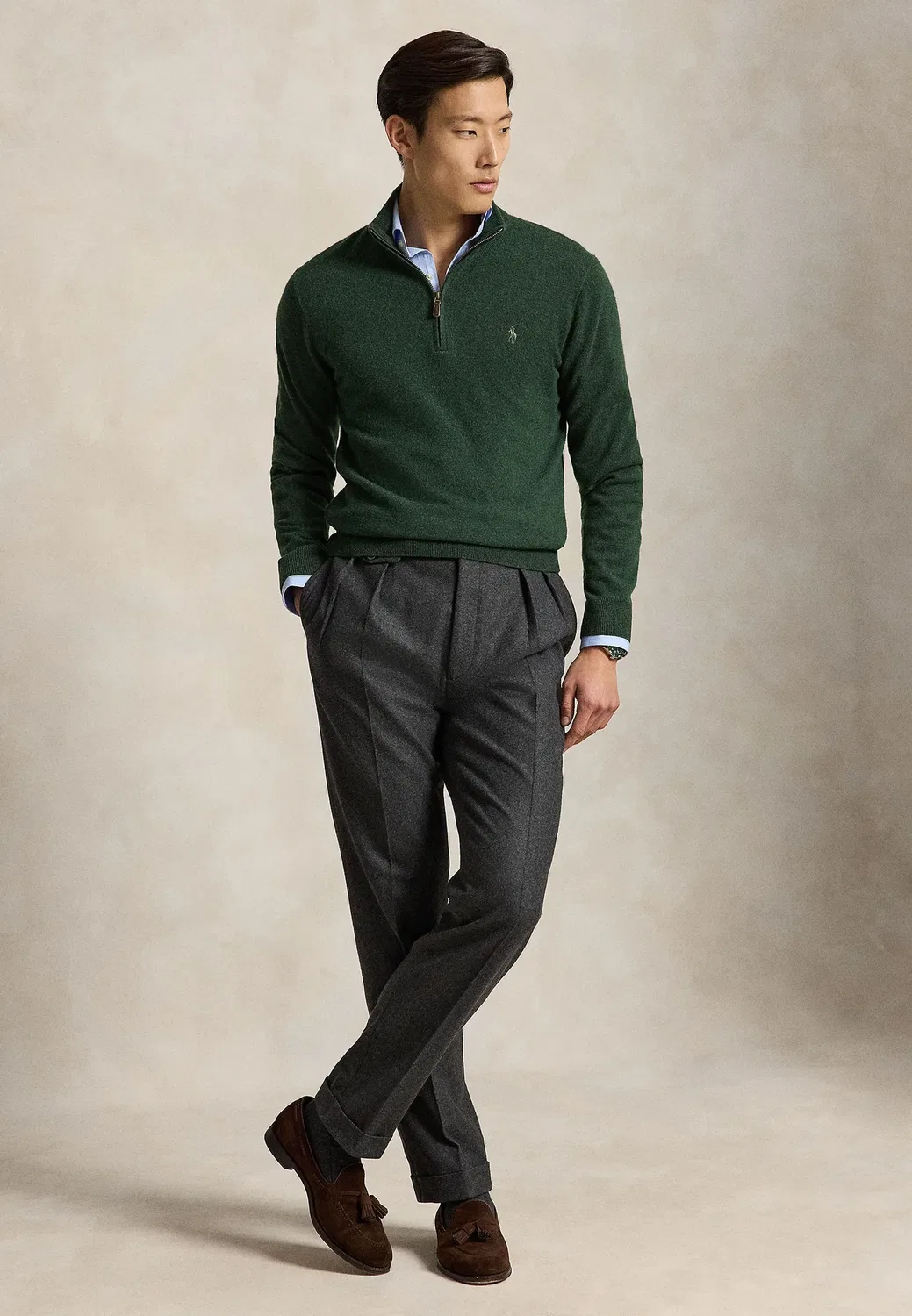 Шерстяной свитер с застежкой-молнией на четверть длины Polo Ralph Lauren, Lodgepole Pine Heather — фото 2