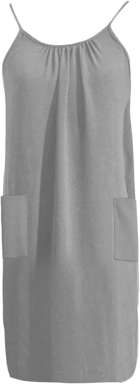 Женское ками-платье без спинки с рюшами на завязках, Knee Length, Summer Dress, Gray — фото 3