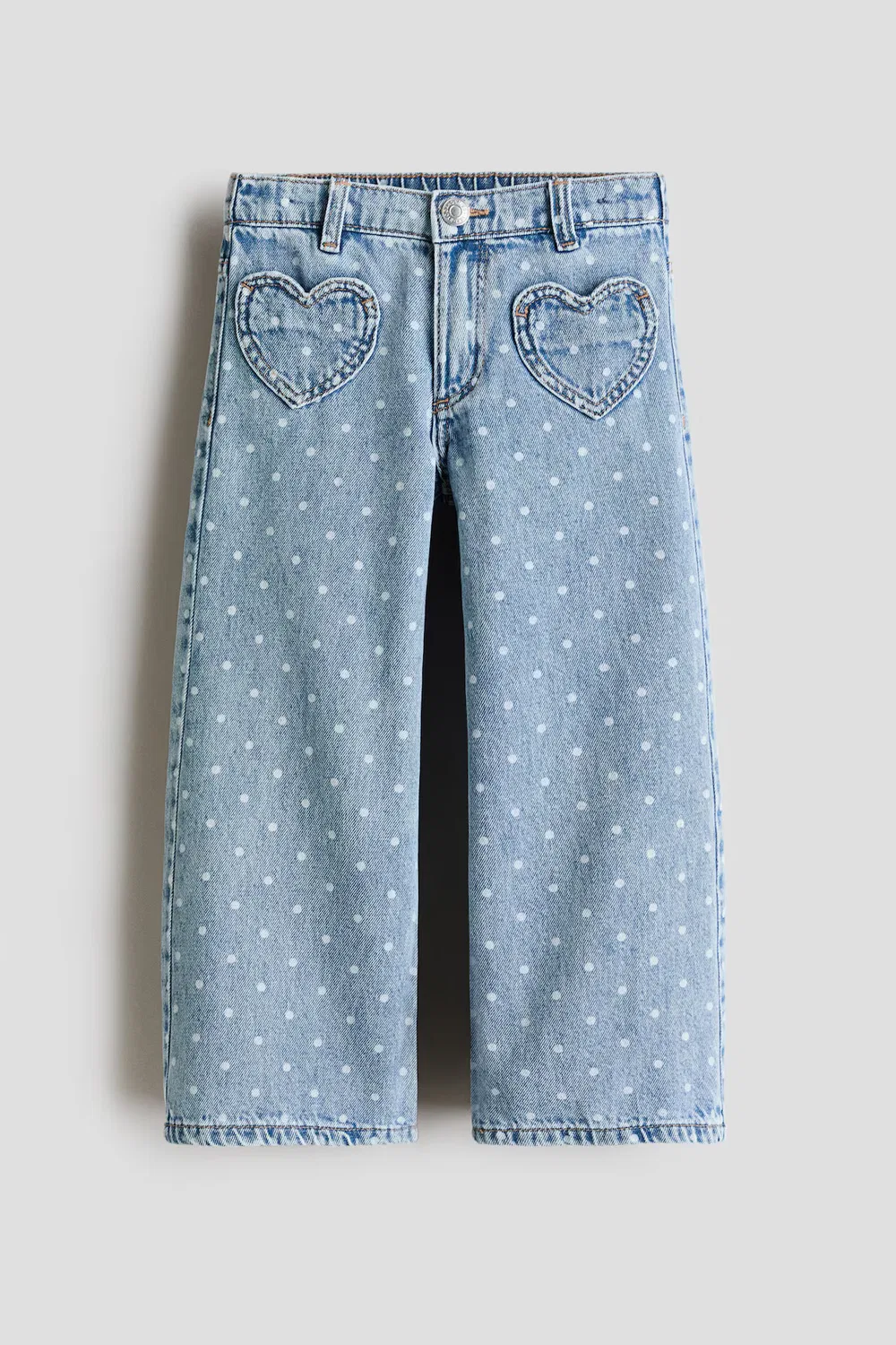 Свободные джинсы с широкими штанинами H&M, Helles Denimblau/Polka Dots