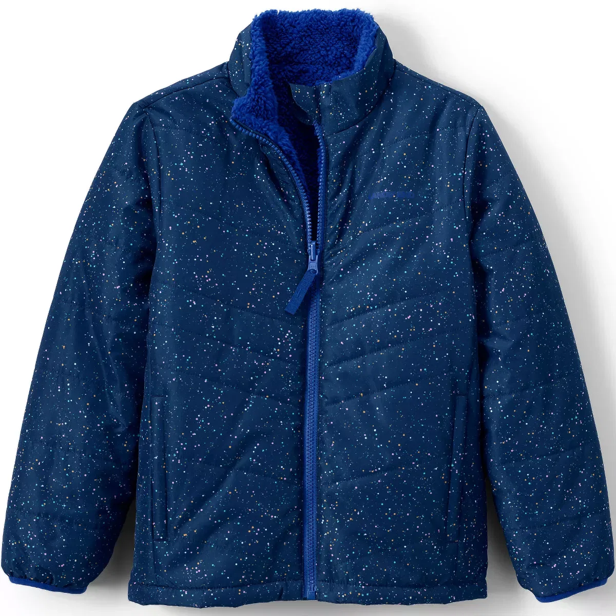 Детский пуховик реверсивный с принтом Reversible Fleece Puffer Jacket Lands' End, Night Sky Print
