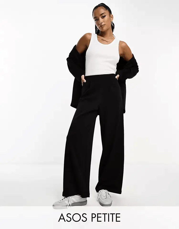 

Брюки Asos Design Petite Wide Leg Jersey Suit, черный