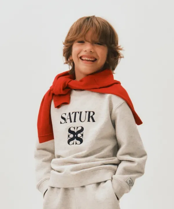 Свитшот с логотипом Satur Kids, меланжевый айвори
