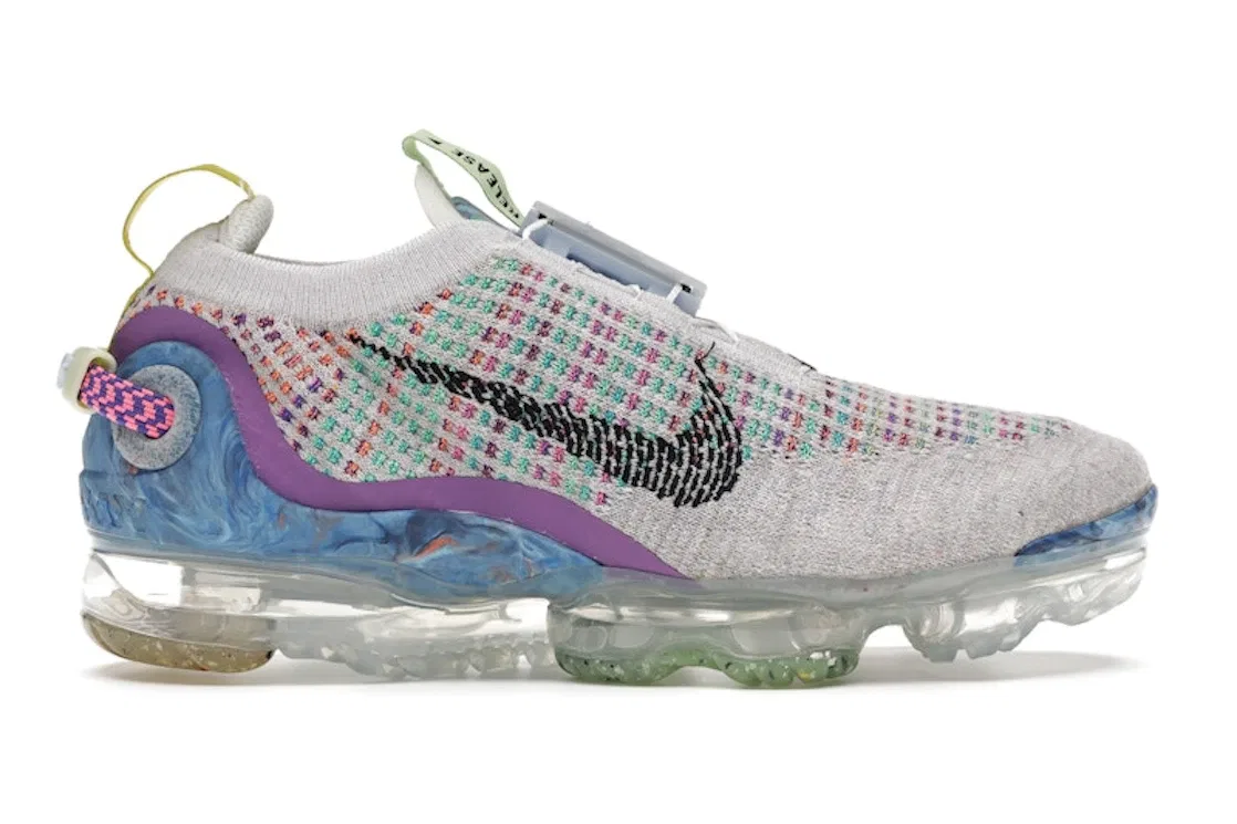 Детские кроссовки с дышащим верхом Nike Air VaporMax 2020 Flyknit, Pure Platinum/Multi-Color-Black