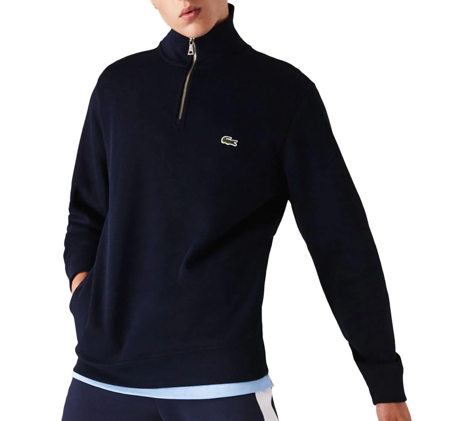 Мужской хлопковый пуловер Lacoste Zip Stand-Up Collar Pullover Herren SH1927, Navyblau